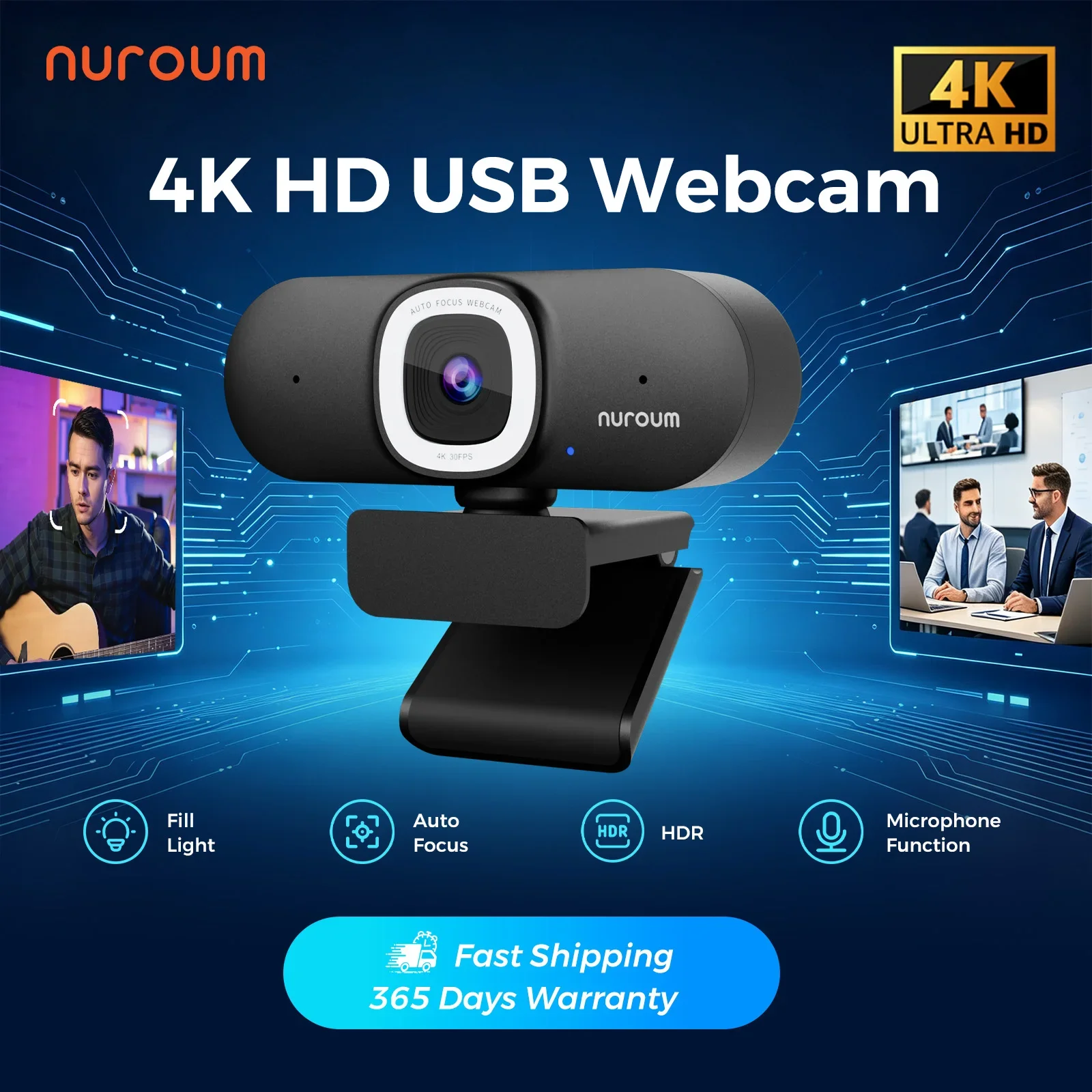 NUROUM V32AFL 4K webcam with m - огляд і ціна Webcam Ring Light